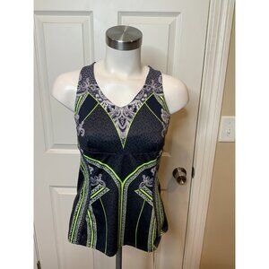 Lucky In Love Navy Blue, White & Yellow Paisley Print Athletic Tank Top Size S
